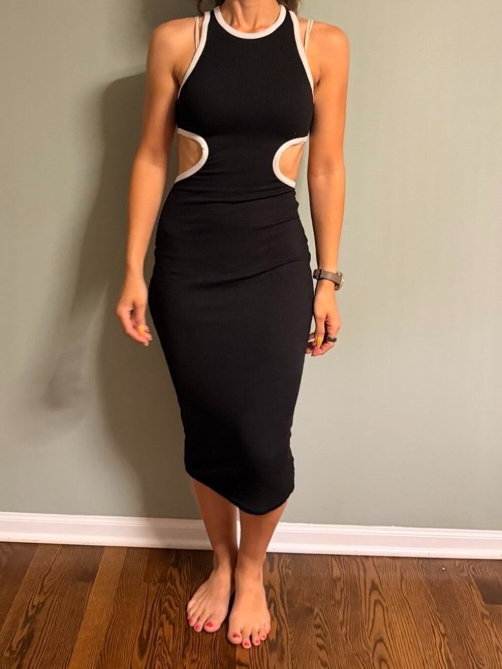 Black Ribbed Cutout Racerback Midi Dress